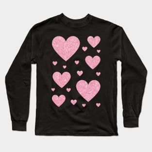 Light Pink Faux Glitter Hearts Long Sleeve T-Shirt